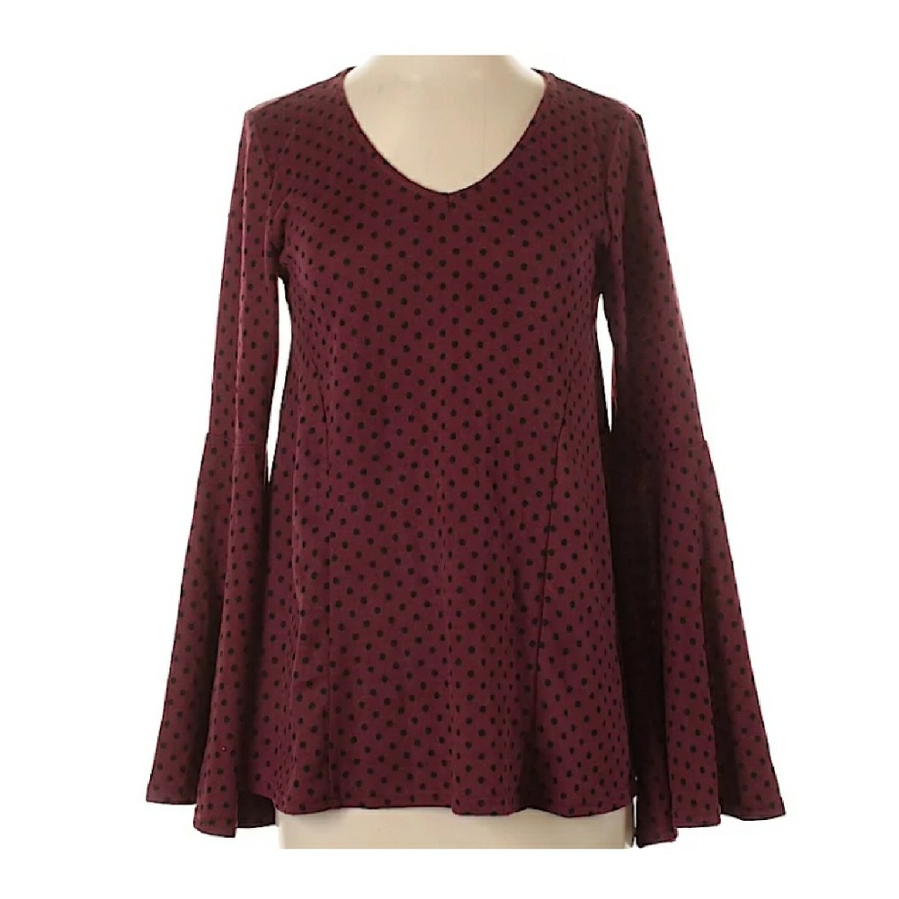 Anthropologie Q&A Polka Dot Bell‎ Sleeve Top